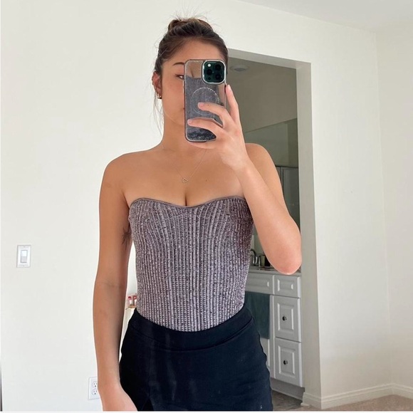 Le Ore Purple & Gray Strapless Bodysuit - Picture 1 of 4